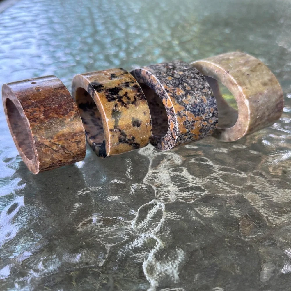 Vintage‎ Natural Stone Napkin Rings Set of 4 Earthy Marble Granite Jasper Tones